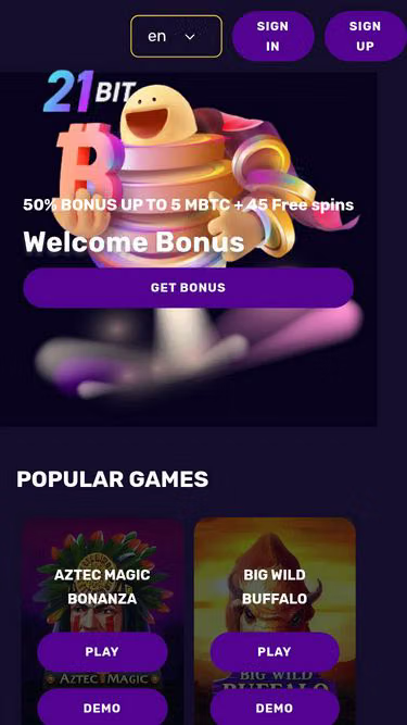 Screenshot of 21bitcasino.bet