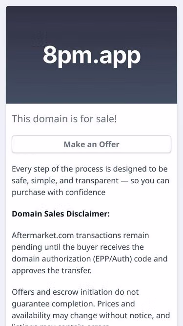 Screenshot of 8pm.app