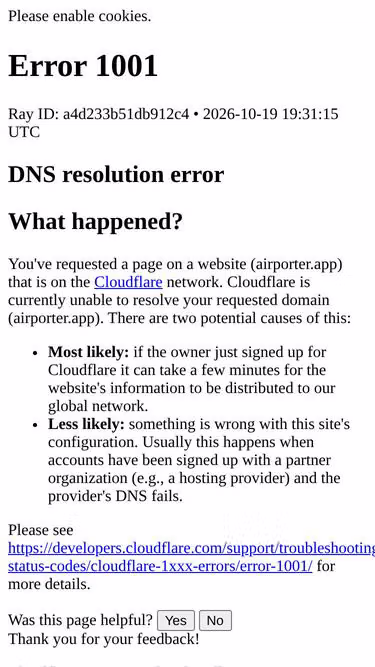Screenshot of airporter.app