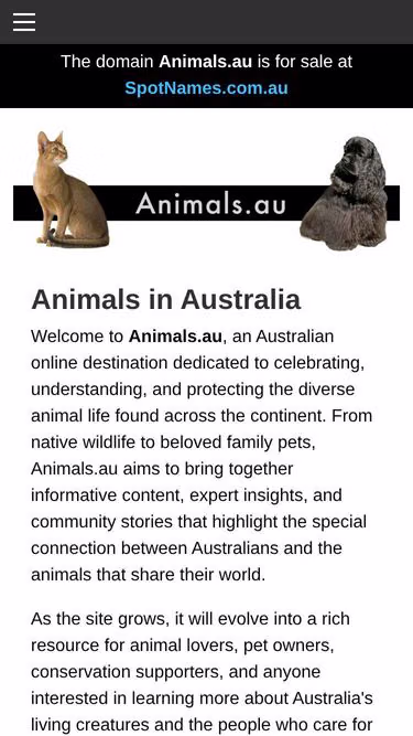Screenshot of animals.au