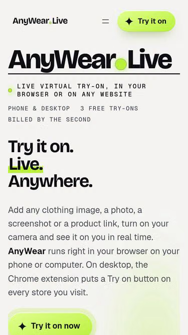 Screenshot of anywear.live