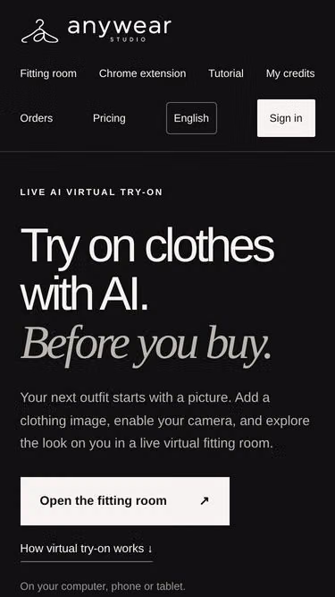 Screenshot of anywear.studio