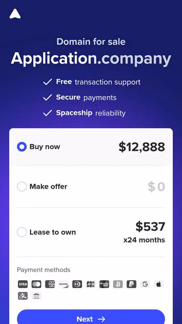 Screenshot of application.company