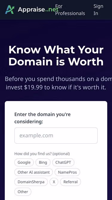 Screenshot of appraise.net