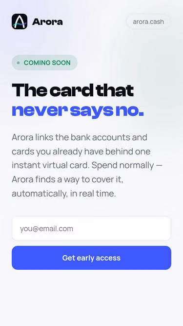 Screenshot of arora.cash