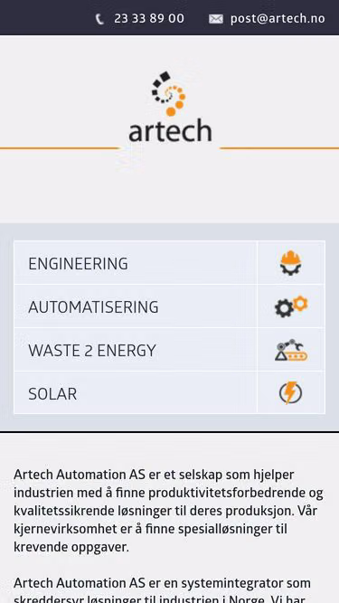 Screenshot of artech.no