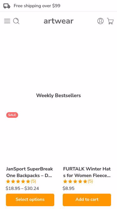 Screenshot of artwear.ca