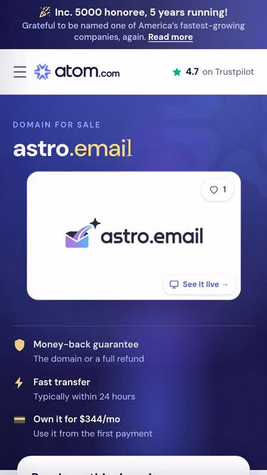 Screenshot of astro.email
