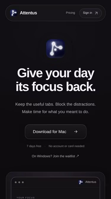 Screenshot of attentus.app