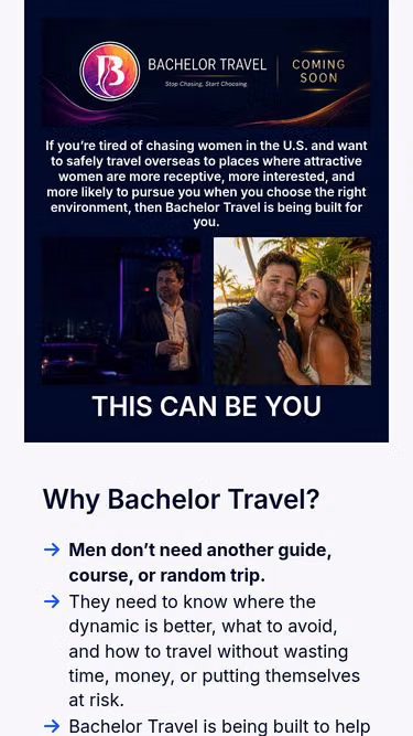 Screenshot of bachelor.travel