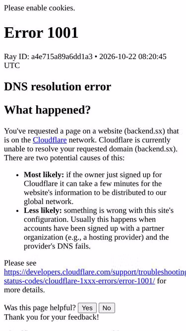 Screenshot of backend.sx