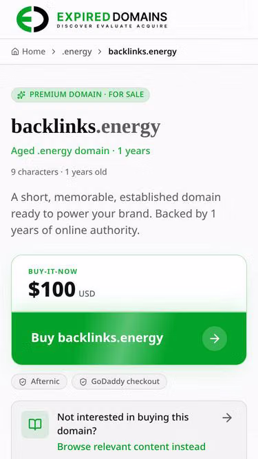 Screenshot of backlinks.energy