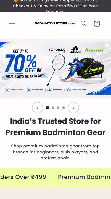 Badminton Store’s website, as we captured it