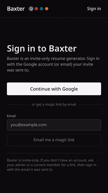 Screenshot of baxter.ink