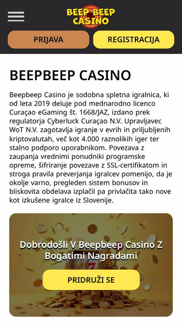 Screenshot of beepbeepcasino.si