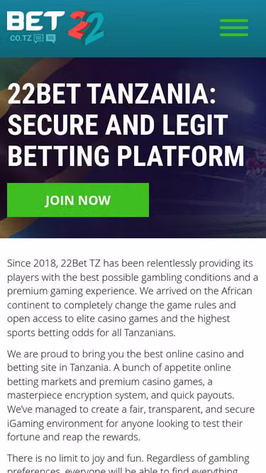 Screenshot of bet22.co.tz