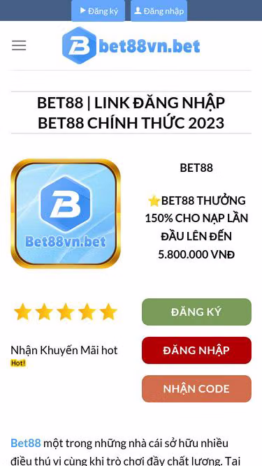Screenshot of bet88vn.bet