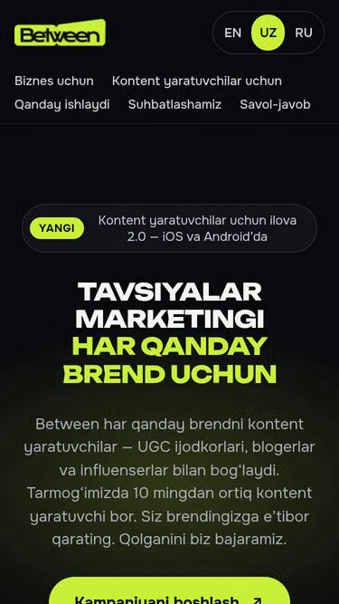 Screenshot of between.uz