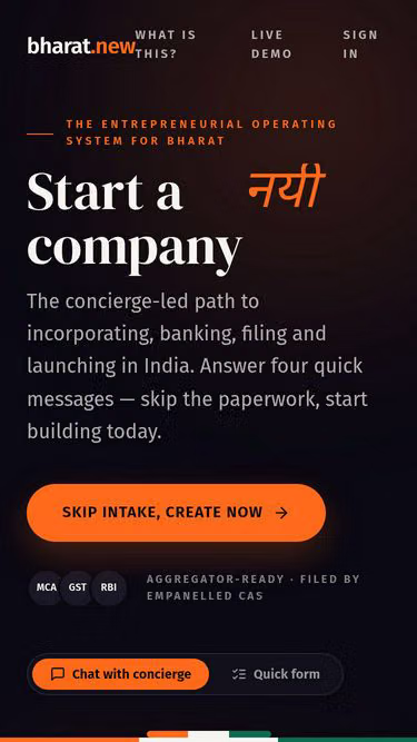 Screenshot of bharat.new