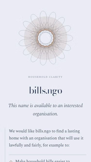 Screenshot of bills.ngo