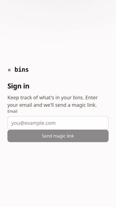 Screenshot of bins.io