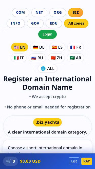 Screenshot of biz.yachts