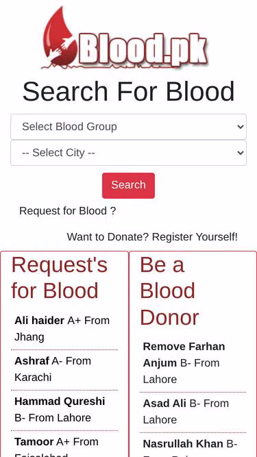 Screenshot of blood.pk