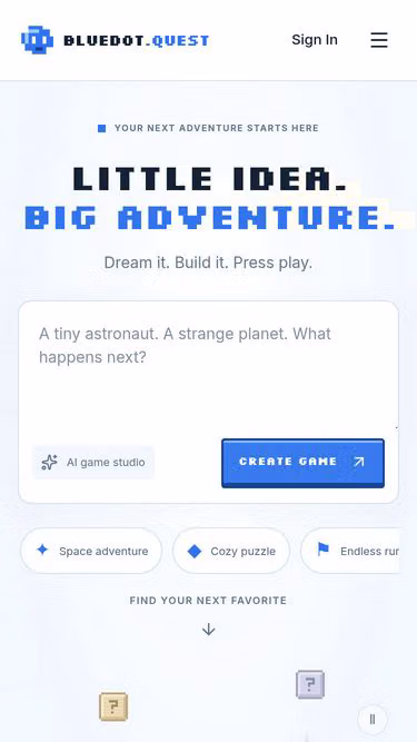 Screenshot of bluedot.quest