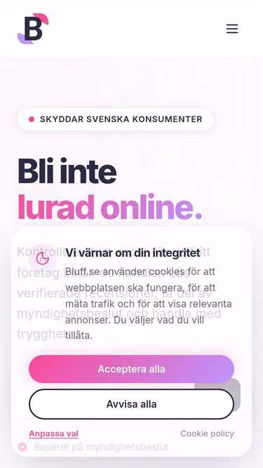 Screenshot of bluff.se