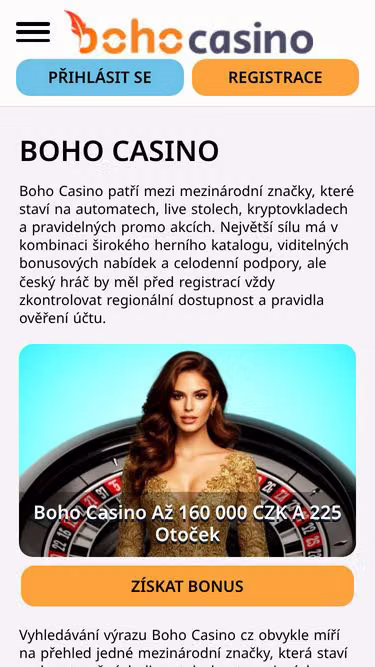Screenshot of bohocasino.cz