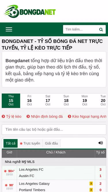 Screenshot of bongdanet.love