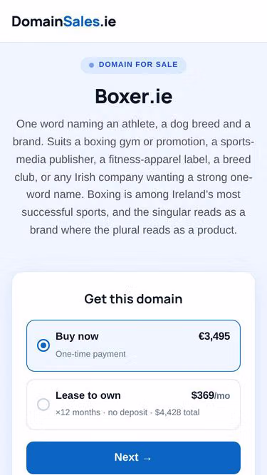 Screenshot of boxer.ie
