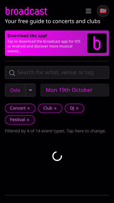 Screenshot of broadcast.events