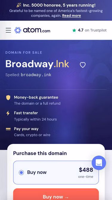 Screenshot of broadway.ink