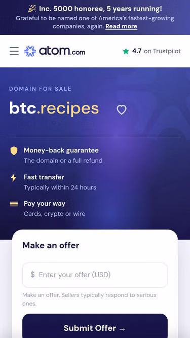 Screenshot of btc.recipes