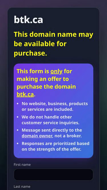 Screenshot of btk.ca