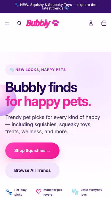 Screenshot of bubbly.pet