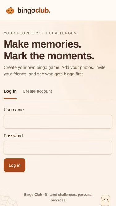 Screenshot of bucketlist.bingo