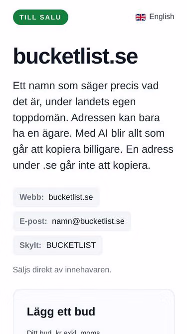 Screenshot of bucketlist.se