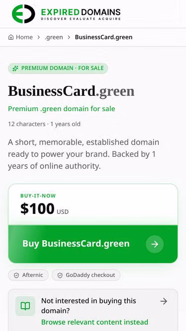 Screenshot of businesscard.green