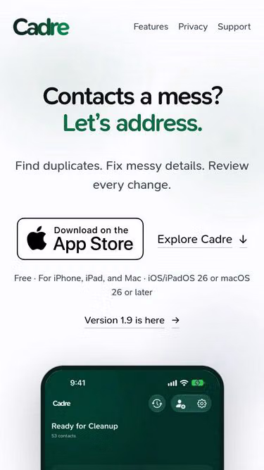 Screenshot of cadre.contact