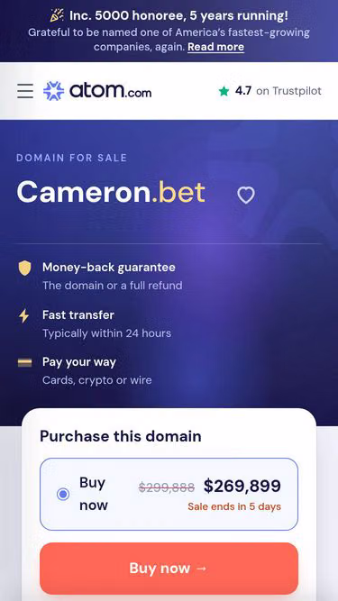 Screenshot of cameron.bet