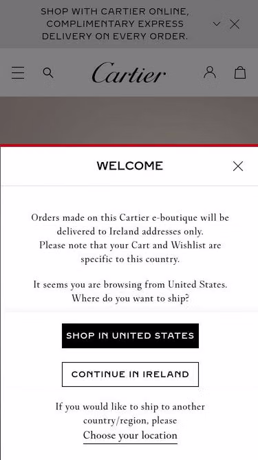 Screenshot of cartier.ie