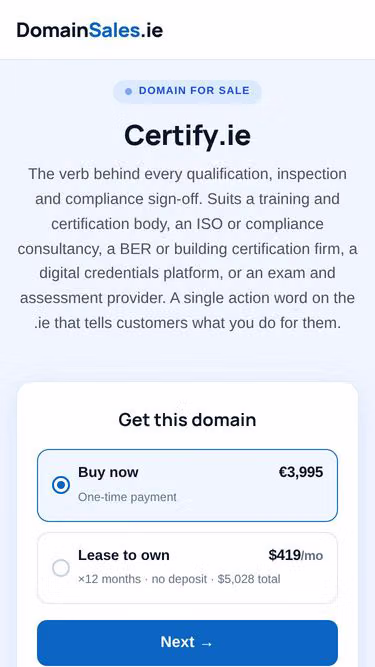 Screenshot of certify.ie