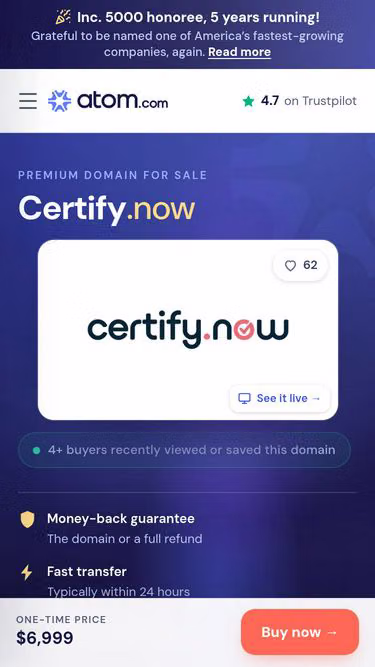 Screenshot of certify.now