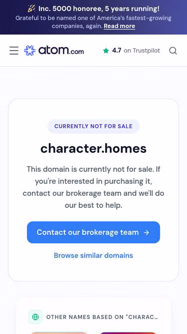 Screenshot of character.homes