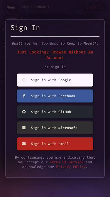 Screenshot of cheats.cloud