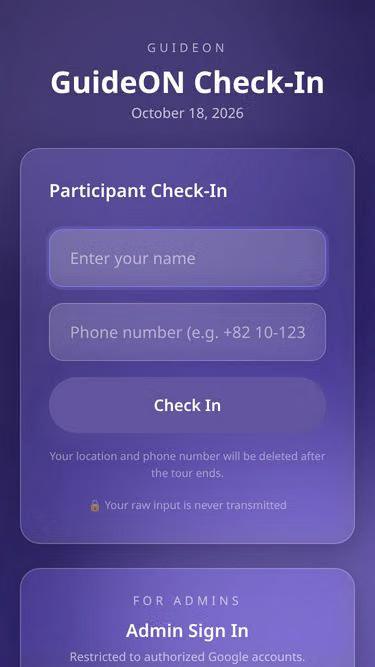 Screenshot of check-in.live