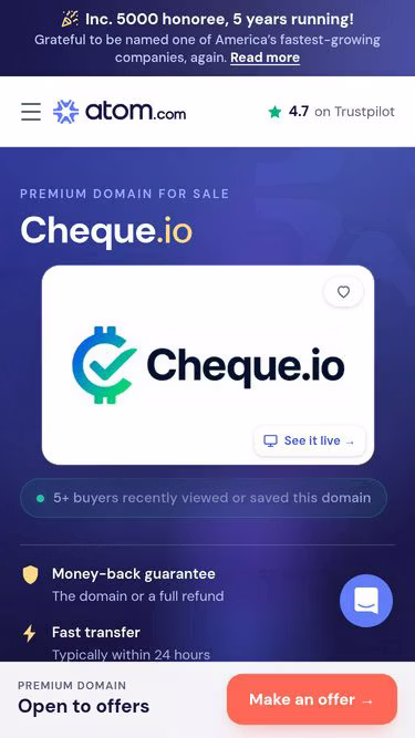 Screenshot of cheque.io
