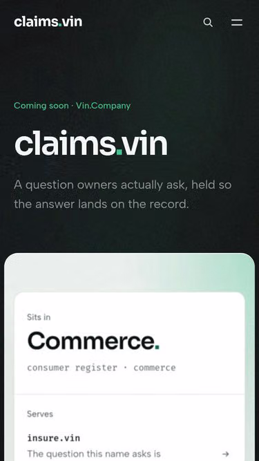 Screenshot of claims.vin